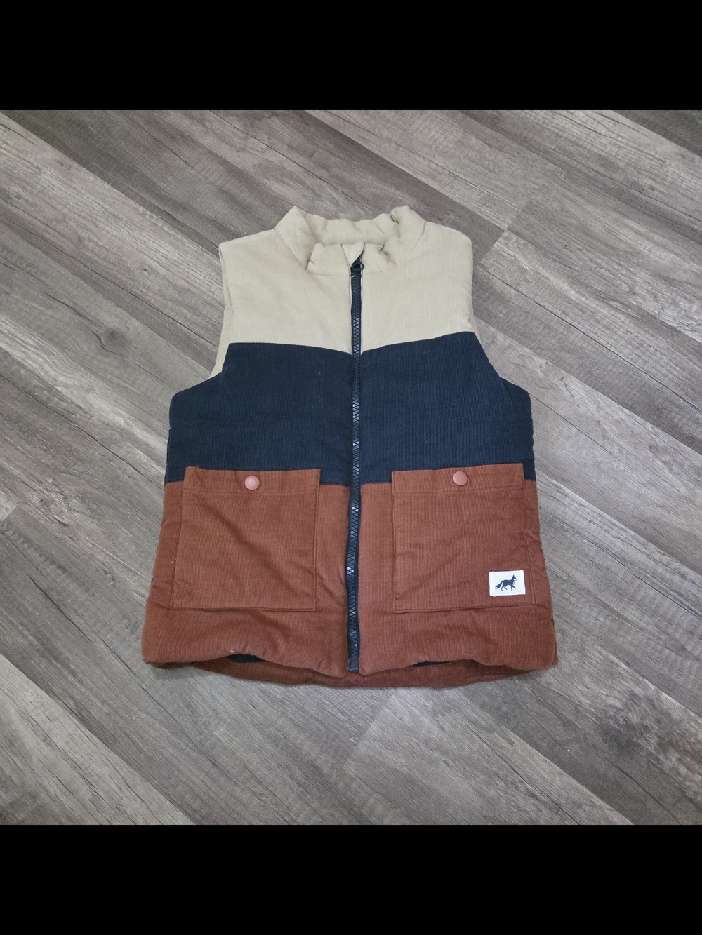 Kids Colorblock Puffer Vest - Beige, Navy & Rust